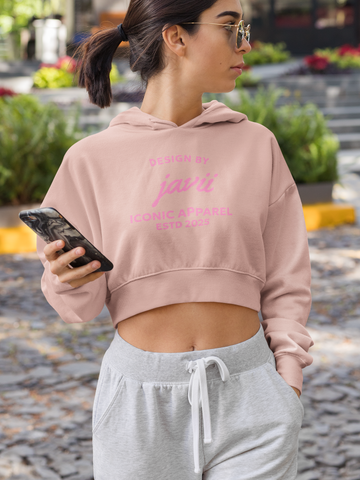 Image of Design By Javii Pink Iconic Apparel logo Crop Hoodie