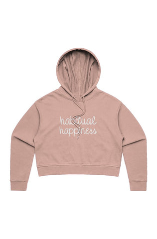 Image of Design By Javii Cursive Habitual Happiness Crop Hoodie