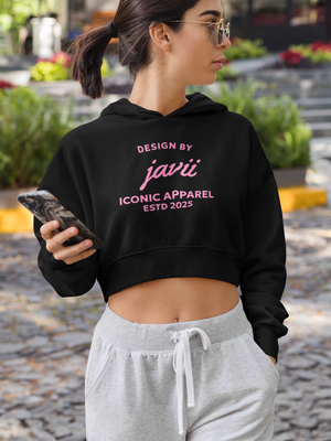 Design By Javii Pink Iconic Apparel logo Crop Hoodie