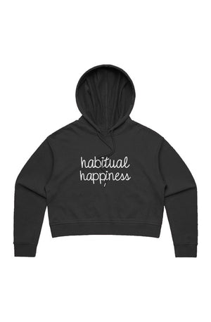 Women’s cursive habitual happiness crop hoodie