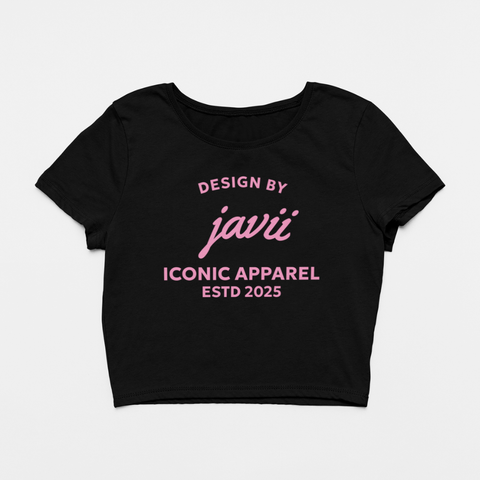 Image of Design By Javii Pink Iconic Apparel Logo Women’s Crop Tee
