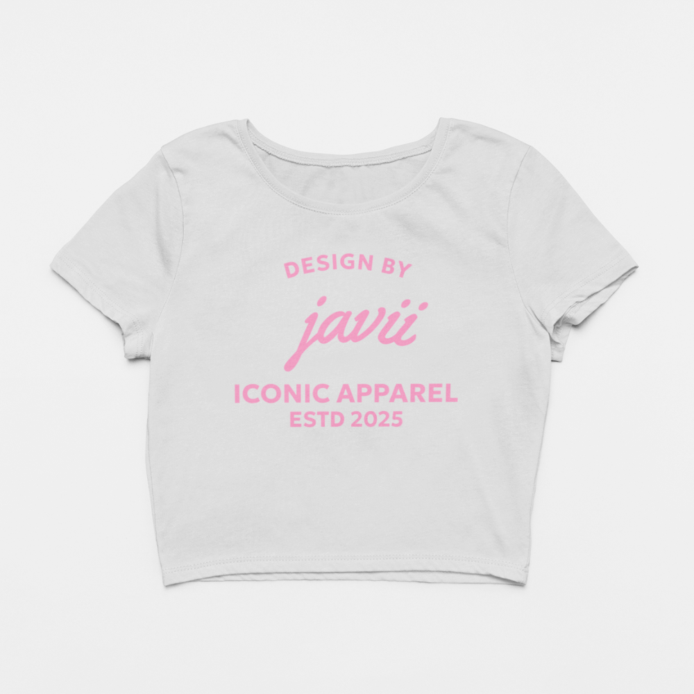Design By Javii Pink Iconic Apparel Logo Women’s Crop Tee