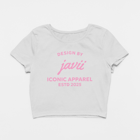 Image of Design By Javii Pink Iconic Apparel Logo Women’s Crop Tee