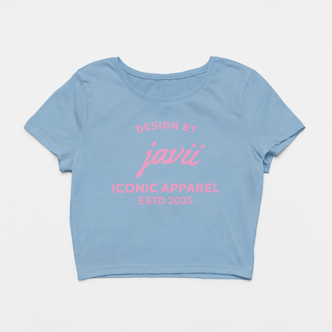 Image of Design By Javii Pink Iconic Apparel Logo Women’s Crop Tee